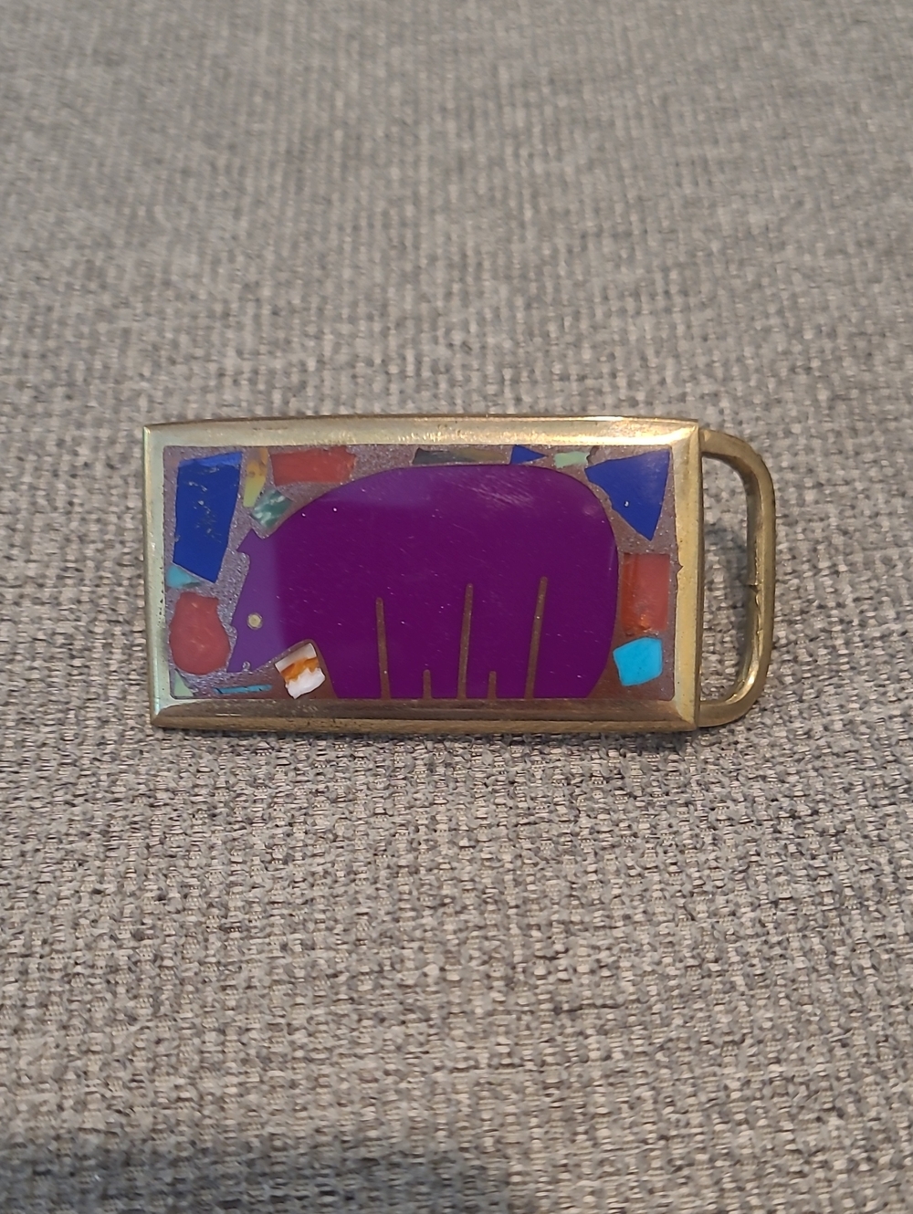 Vintage 70s Mosaic Chip Inlay Bear Belt Buckle